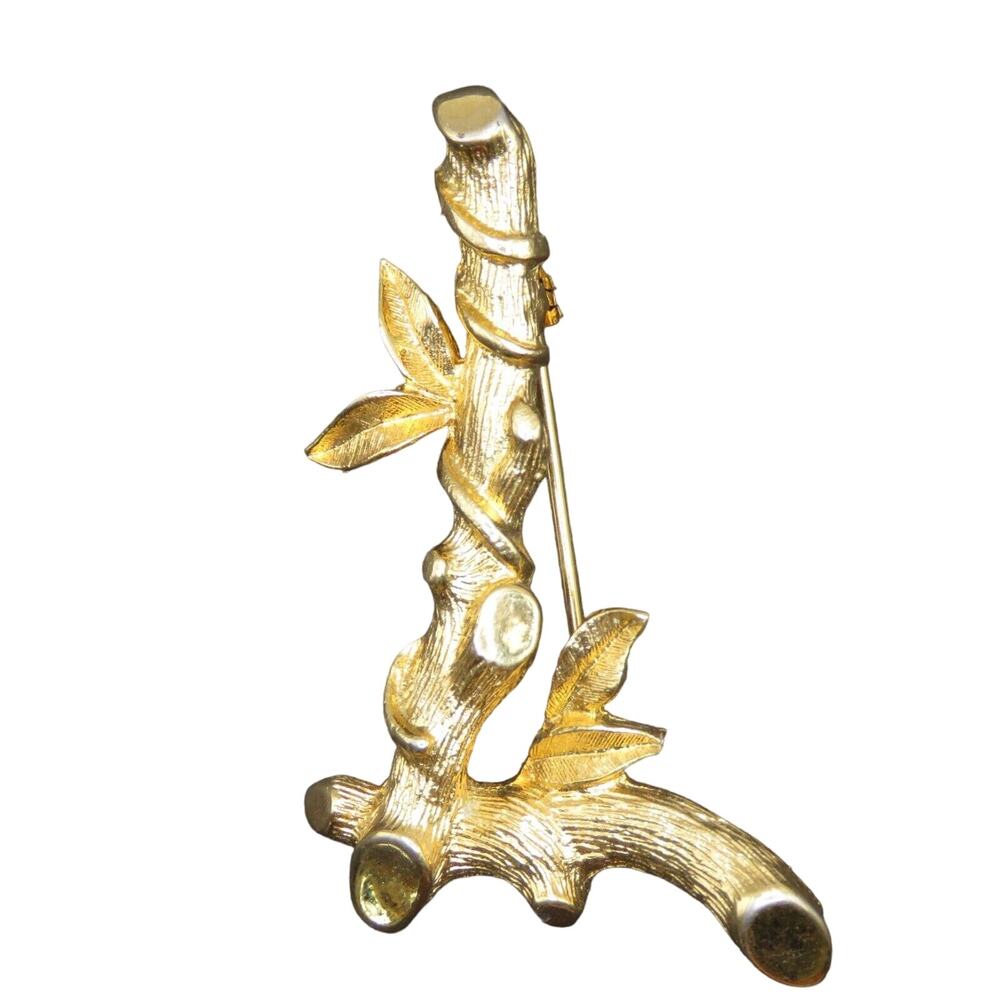 Vintage Bamboo Initial "L" Brooch Pin Gold Tone Sarah Coventry Monogram Gift Box